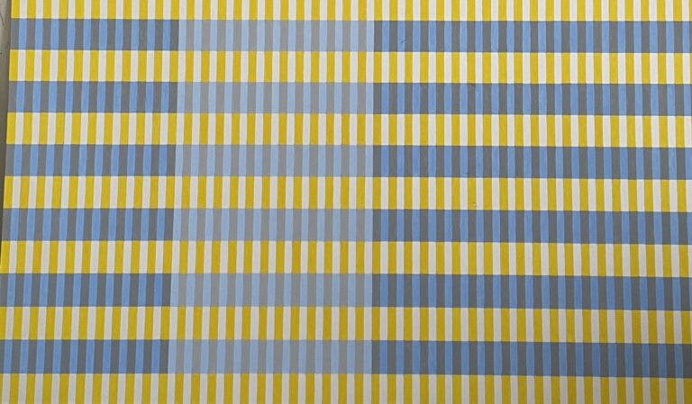 Composition géométrique jaune et grise - Pochoir à la gouache, sur papier marou…