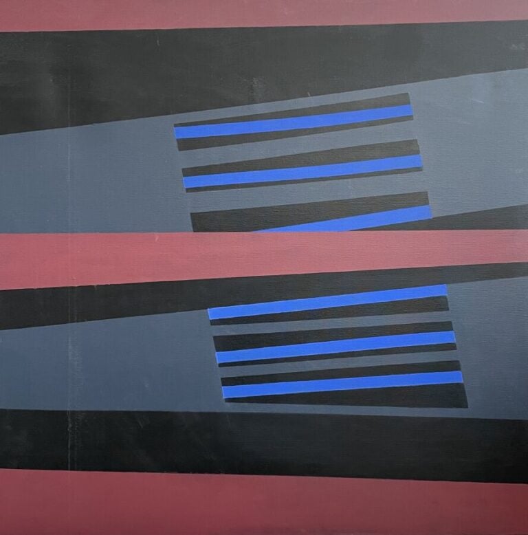 Composition géométrique noire, bleue, rouge et grise - Acrylique sur toile, - 1…