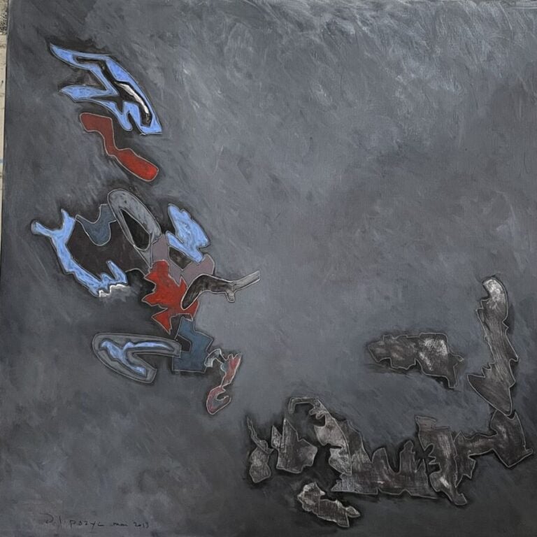 Composition rouge, bleue sur fond gris anthracite, 2013 - Acrylique sur toile,…