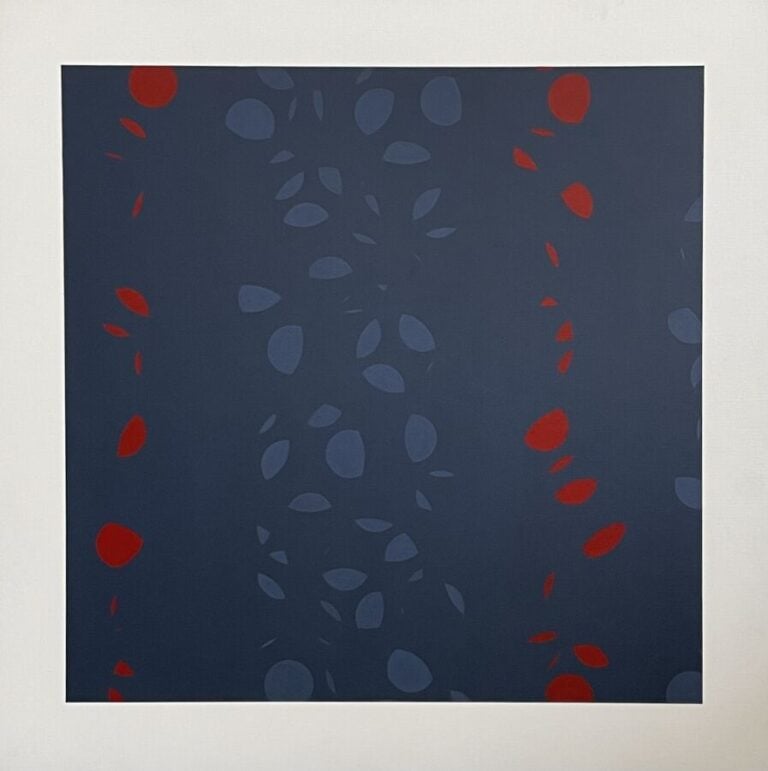 Composition rouge, grise sur fond gris - Acrylique sur toile, numéro 76 au dos…