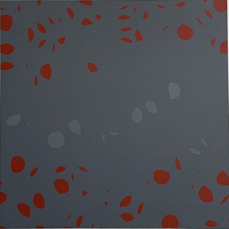 Composition, rouge sur fond gris - Acrylique sur toile - 100 x 100 cm