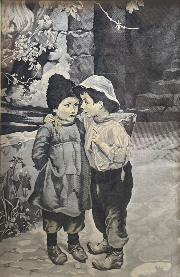 "Couples d'enfants" - Deux soieries de Lyon - 48 x 31 cm