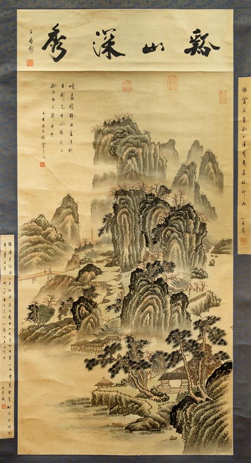 ECOLE CHINOISE, Signature apocryphe de ZHANG XI'AN - Paysage taoïste aux hautes…