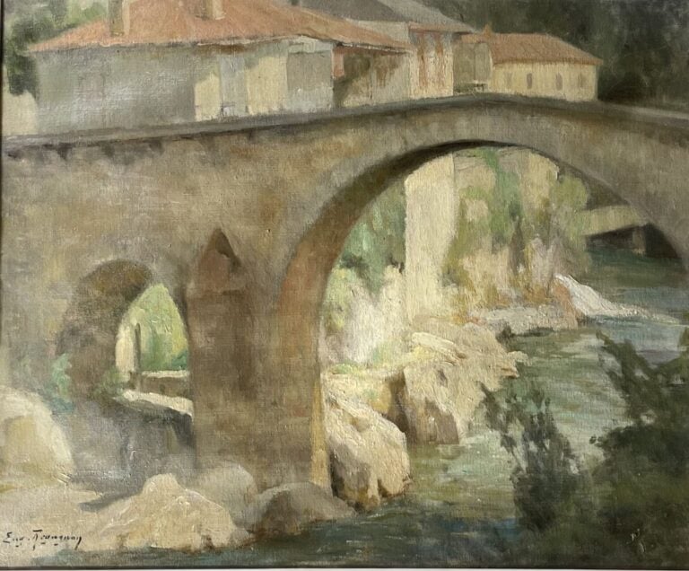 Eugène REGAGNON (1874-1961) - Paysage au pont - Huile sur toile, signée en bas…