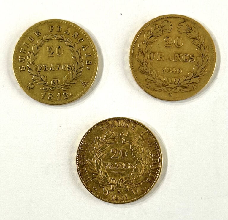France - Divers - Lot de trois 20 Francs or comprenant : - -Une 20 Francs Louis…