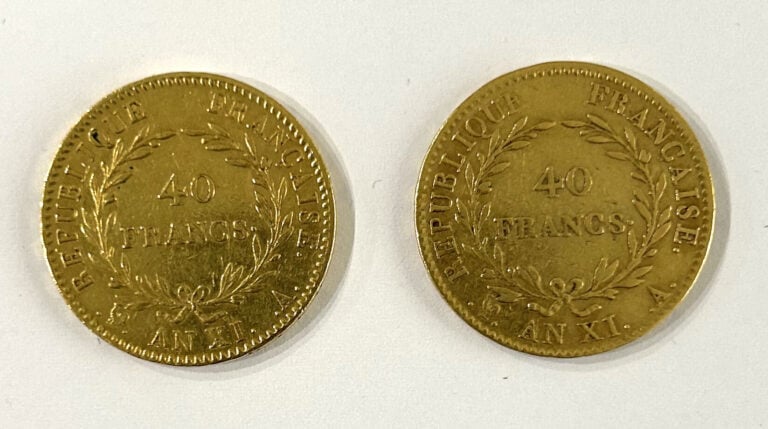 France - Napoléon Ier (1804-1814) - Lot de deux 40 Francs AN XI A (Paris) - A :…
