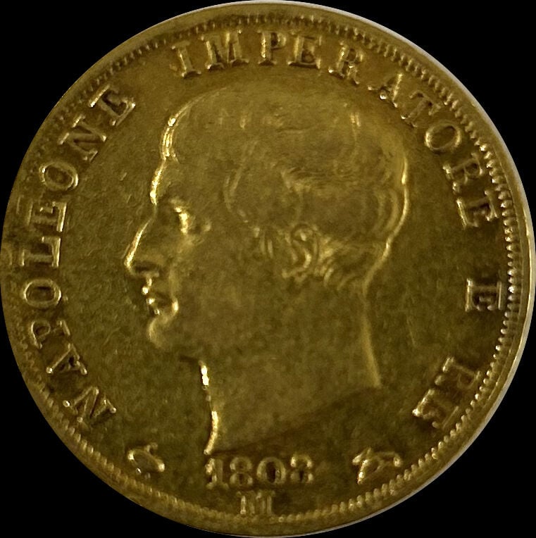 Italie - Napoléon Ier (1804-1815) - 40 Lires 1808 M - A : Tête nue à gauche de…