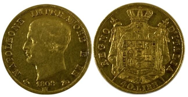 Italie - Napoléon Ier (1804-1815) - 40 Lires 1808 M - A : Tête nue à gauche de…