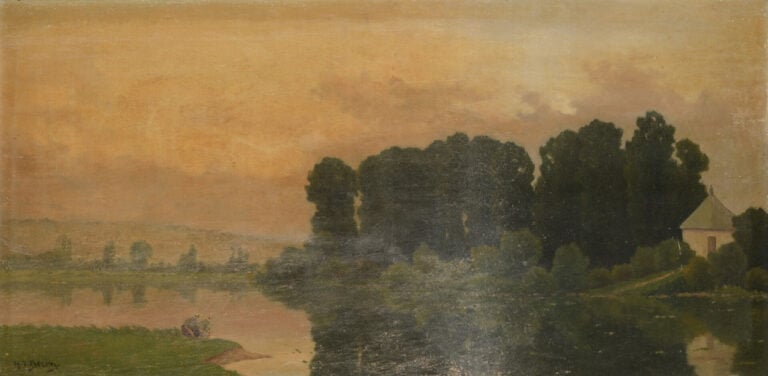 Jacques Henri DELPY (1877-1957) - Lavandières dans un paysage lacustre - Huile…