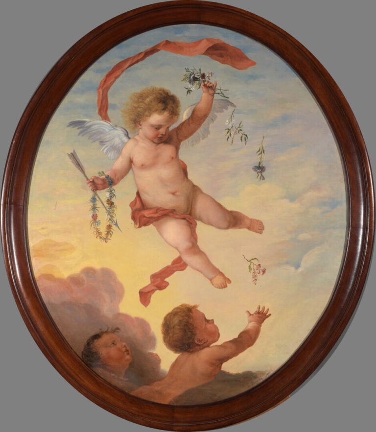 L. SINGIER (XIXe) - Angelots - Huile sur toile ovale - Signée en bas à droite,…