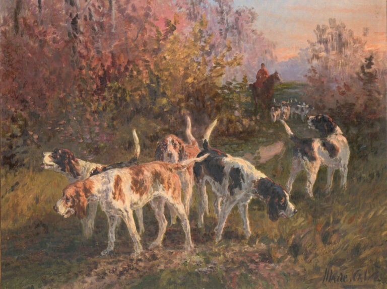 Marie Didière CALVES (1883-1957) - Chiens de chasse - Huile sur toile - Signée…