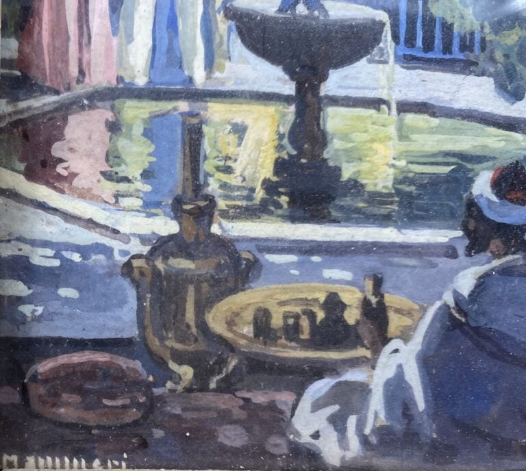Azouaoui MAMMERI (1890-1954) - Prise du thé dans un jardin exotique - Gouache m…