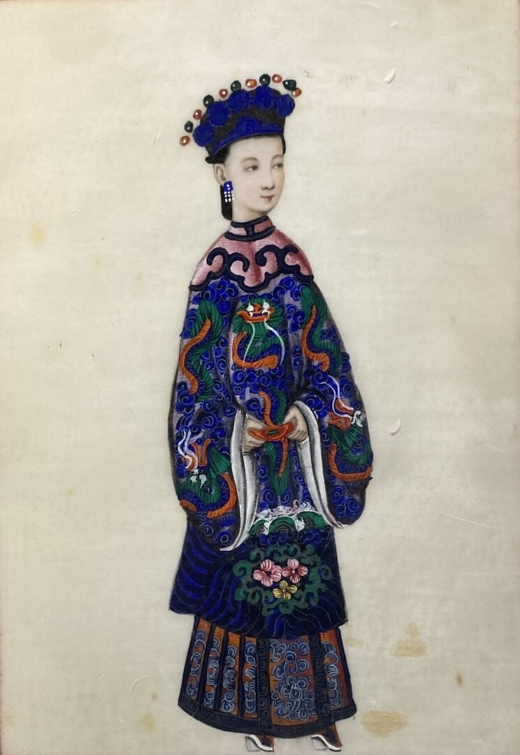 Chine, Canton - Suite de quatre peintures sur papier de riz représentant des je…