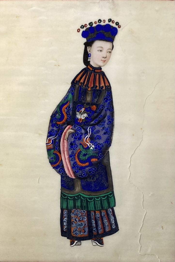 Chine, Canton - Suite de quatre peintures sur papier de riz représentant des je…