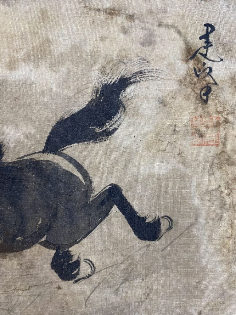 Chine - Cheval au galop - Deux estampes sur soie contrecollées sur carton - Sig…