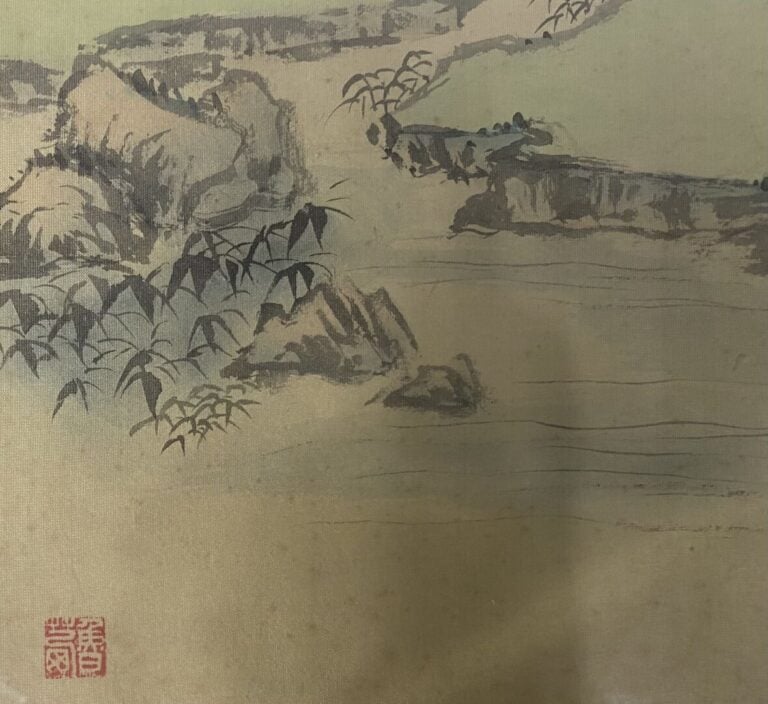 Chine - Homme et son cheval - Peinture sur soie - Cachet en bas à gauche - 28 x…
