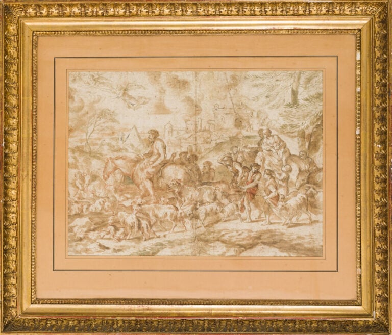 Ecole de Giovanni Benedetto CASTIGLIONE (1609 - 1664) - Caravane dans un paysag…