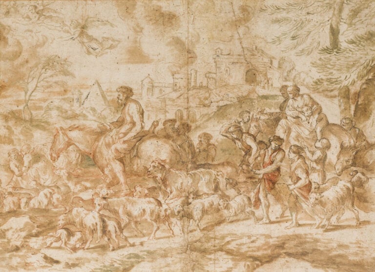 Ecole de Giovanni Benedetto CASTIGLIONE (1609 - 1664) - Caravane dans un paysag…