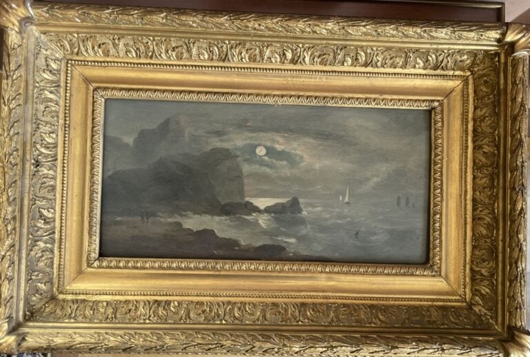 Ecole fin XIXème - Marine au clair de lune - Huile sur panneau - 17.5 x 36 cm