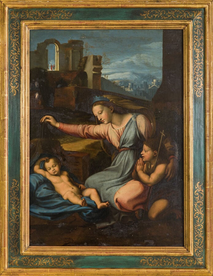 Ecole FRANCAISE du XVIIe siècle, d'après RAPHAEL - La Vierge au diadème bleu -…