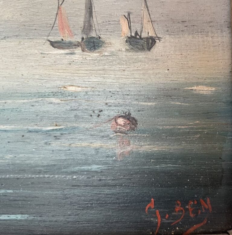 École française XIXème - Pêcheurs à marée basse - Huile sur panneau, signé en b…