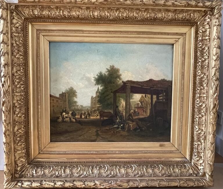 Ecole française XIXème - Scène villageoise - Huile sur toile, non signée - 50 x…