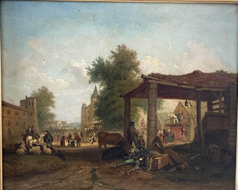 Ecole française XIXème - Scène villageoise - Huile sur toile, non signée - 50 x…