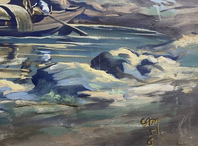 Ecole vietnamienne - Sampans naviguant dans la baie - Deux peintures sur soie -…