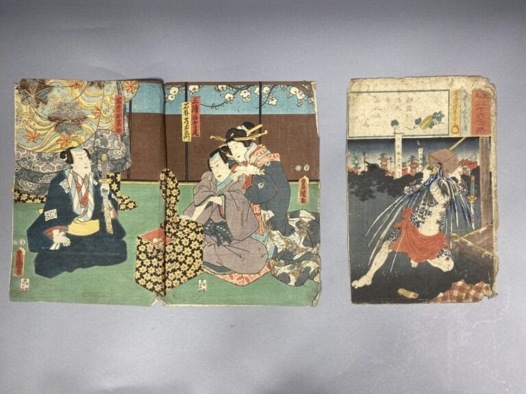 Ensemble comprenant : - - diptyque, partie de triptyque, et quatre oban accidde…