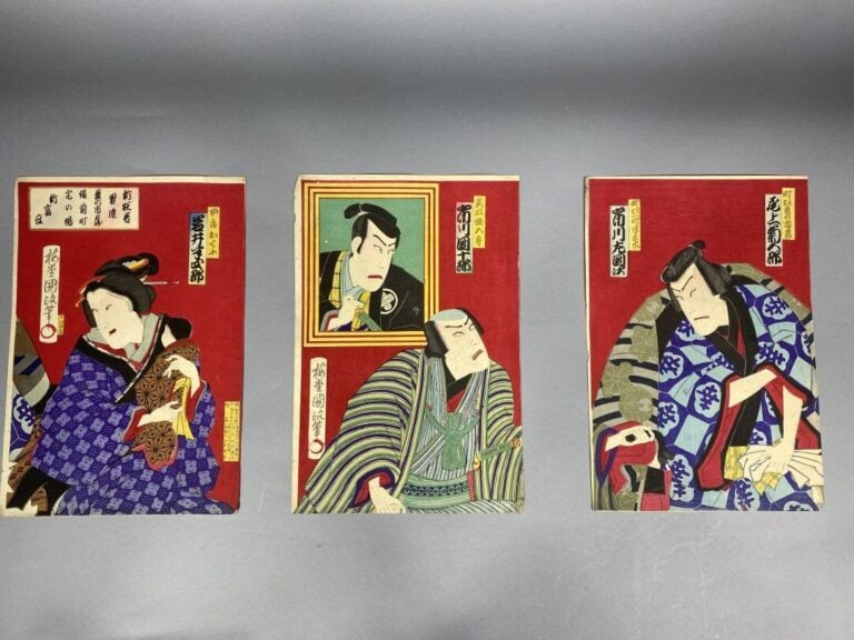 Ensemble comprenant : - - Utagawa Kunimasa IV (1848-1920), triptyque, oban tate…