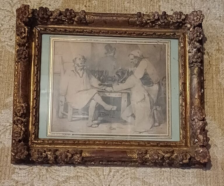 Estampe « les ivrognes » dans un cadre doré ancien - 26 x 30 cm