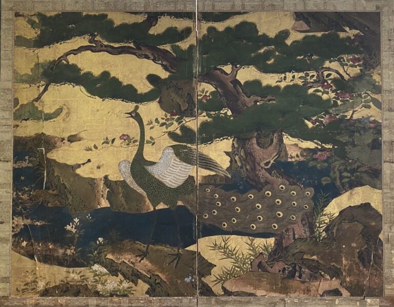 JAPON - Epoque EDO (1603 - 1868), XVIIIe siècle - Paravent à deux feuilles, enc…