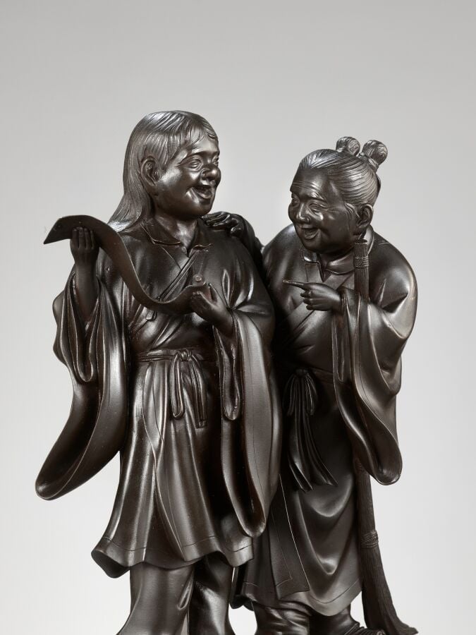 JAPON - XXème siècle - MOTOHARU : Okimono en bronze, scellé Motoharu Japon, pér…