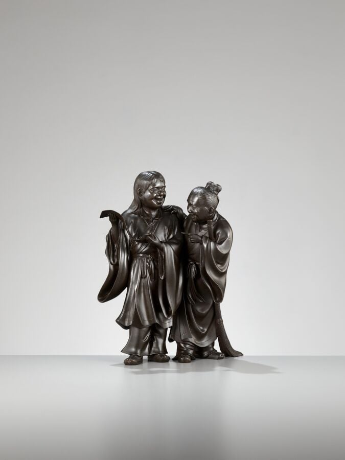 JAPON - XXème siècle - MOTOHARU : Okimono en bronze, scellé Motoharu Japon, pér…
