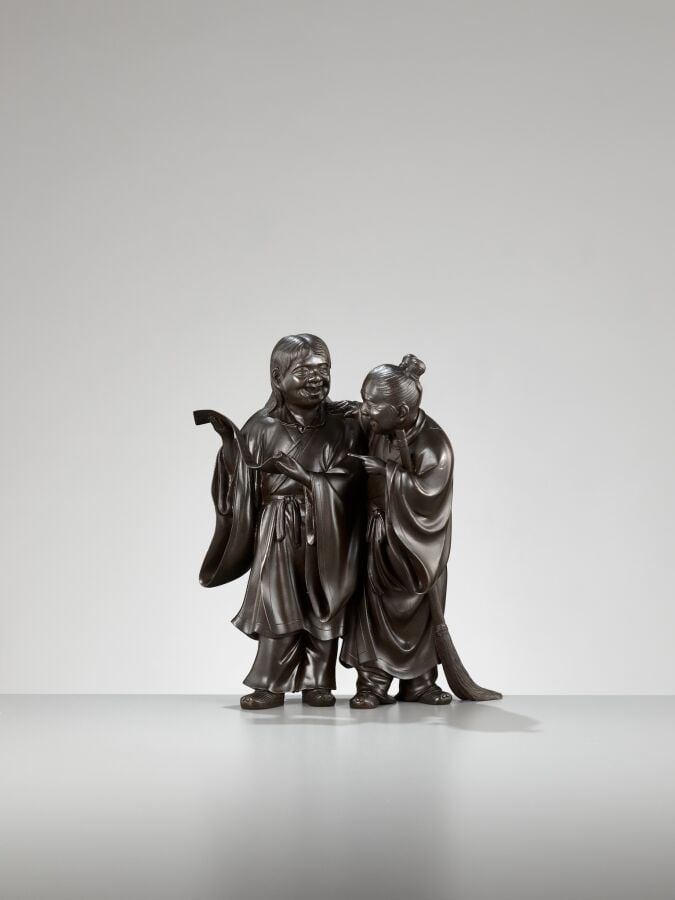 JAPON - XXème siècle - MOTOHARU : Okimono en bronze, scellé Motoharu Japon, pér…