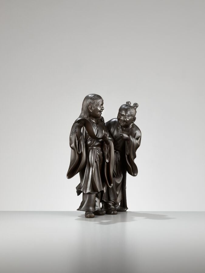 JAPON - XXème siècle - MOTOHARU : Okimono en bronze, scellé Motoharu Japon, pér…