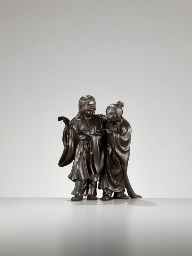 JAPON - XXème siècle - MOTOHARU : Okimono en bronze, scellé Motoharu Japon, pér…