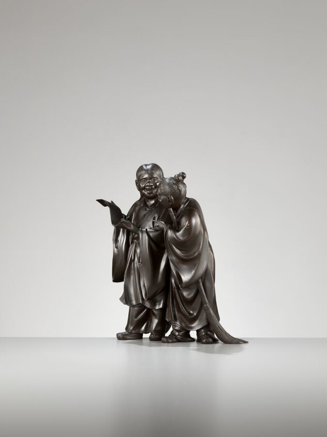 JAPON - XXème siècle - MOTOHARU : Okimono en bronze, scellé Motoharu Japon, pér…