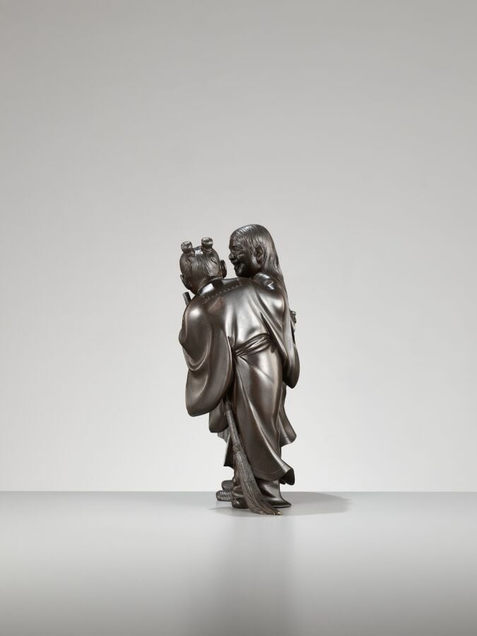 JAPON - XXème siècle - MOTOHARU : Okimono en bronze, scellé Motoharu Japon, pér…