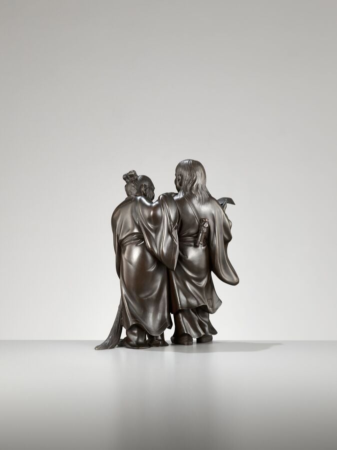 JAPON - XXème siècle - MOTOHARU : Okimono en bronze, scellé Motoharu Japon, pér…
