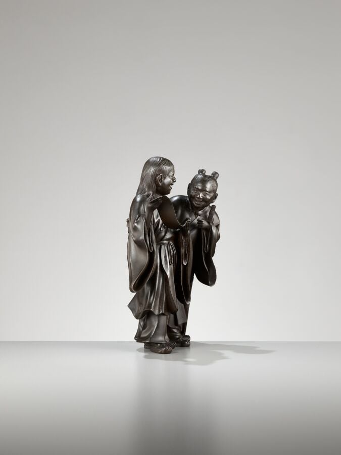JAPON - XXème siècle - MOTOHARU : Okimono en bronze, scellé Motoharu Japon, pér…