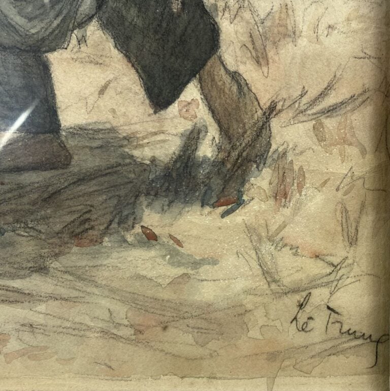 Lê TRUNG (1919) - Paysans au champs - Aquarelle et crayon sur papier - Signé en…