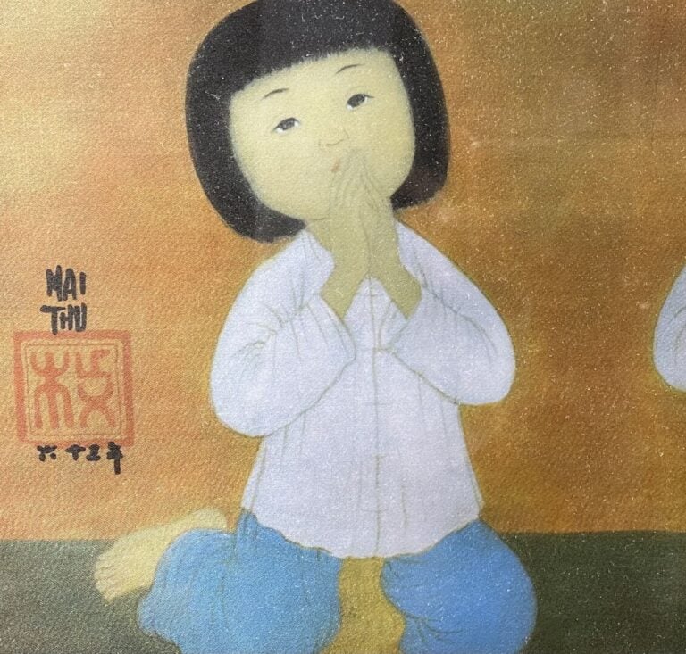 MAI THU (1906-1980), d'après - La prière des enfants - Impression sur soie - 19…