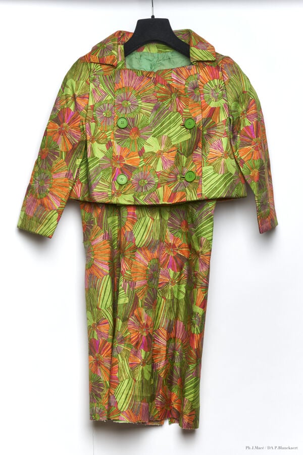 MARC VAUGHAN - 1960'S - VESTE & SA ROBE NON TERMINÉE - SOIE MÉLANGÉE - VERT, VI…