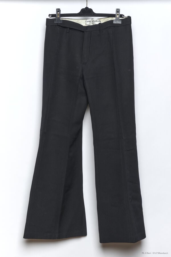 MARC VAUGHAN - 1970'S - PANTALON PATTES D'ÉLÉPHANT - CRÊPE LAINE - NOIR - GRIFF…
