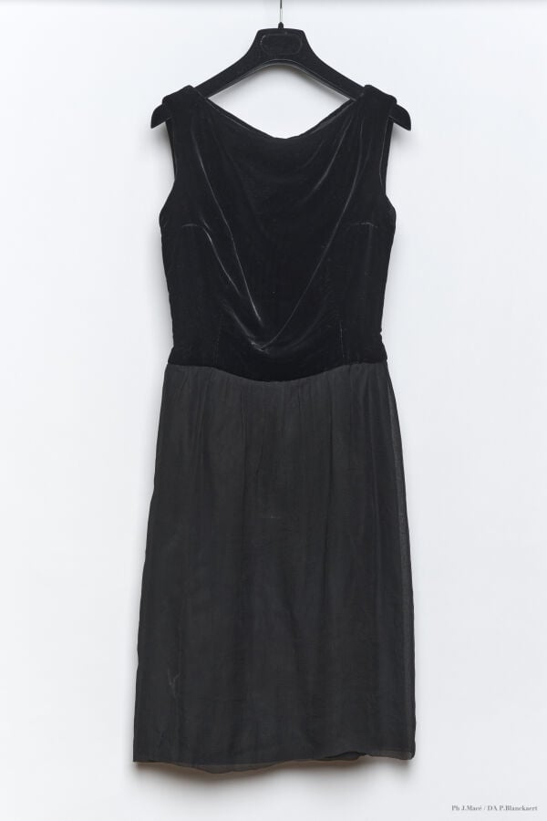 MARC VAUGHAN (ATTRIBUÉE À) - 1960'S - ROBE PETIT DÎNER - VELOURS, MOUSSELINE CR…