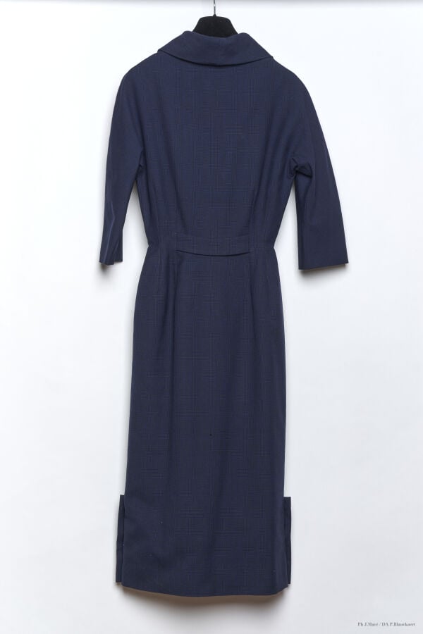 MARC VAUGHAN - LATE 1950'S - ROBE D'APRÈS-MIDI - GABARDINE DE LAINE - MARINE, N…
