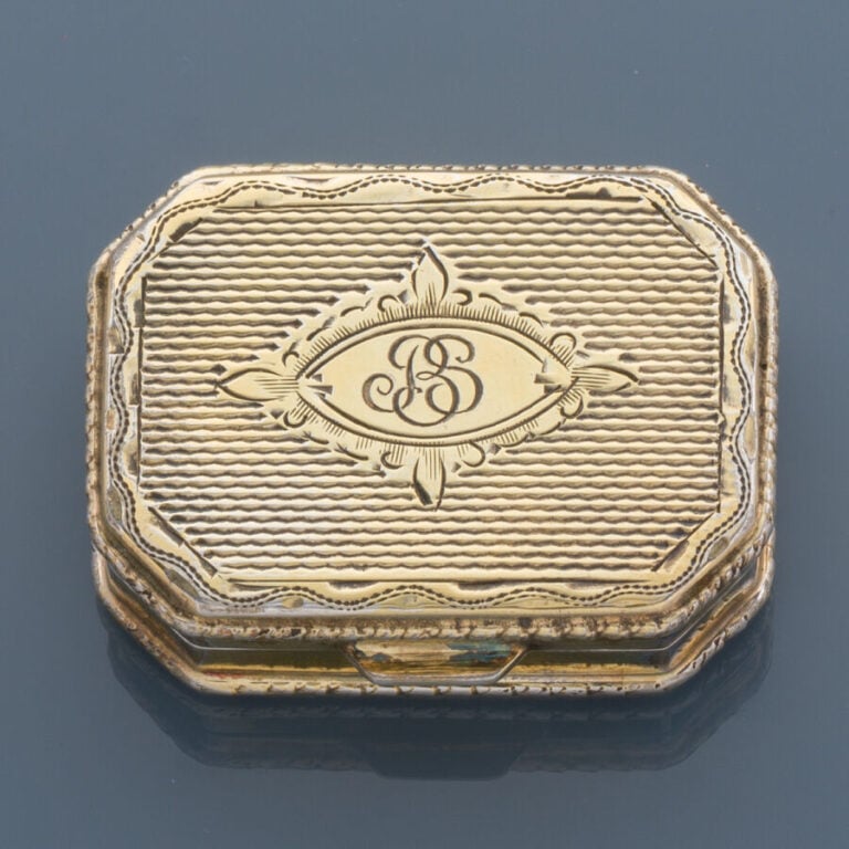 PILULIER octogonal en vermeil (800‰) ciselé et guilloché à décor de feuillages…