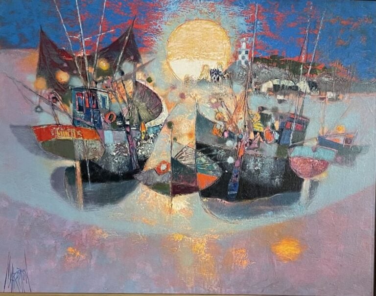 René MARGOTTON - L'embrasement océanique - Huile sur toile, signée en bas à gau…