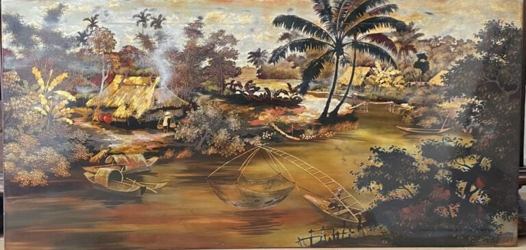 TRAN VAN HA (1911-1974) - Paysage vietnamien - Laque sur panneau de bois Signé…